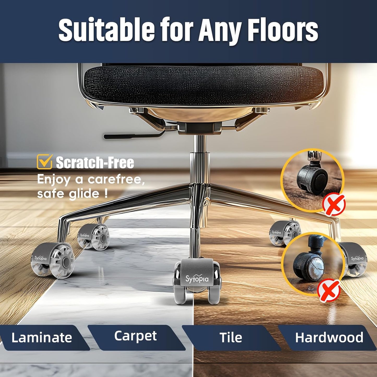 Mastery Mart Office Chair Caster Wheels for Hardwood Floors, Heavy Duty and Quiet Smooth Rollerblade Wheels for Office Chair, Universal Size (11x22mm), Suitable for Most Chairs