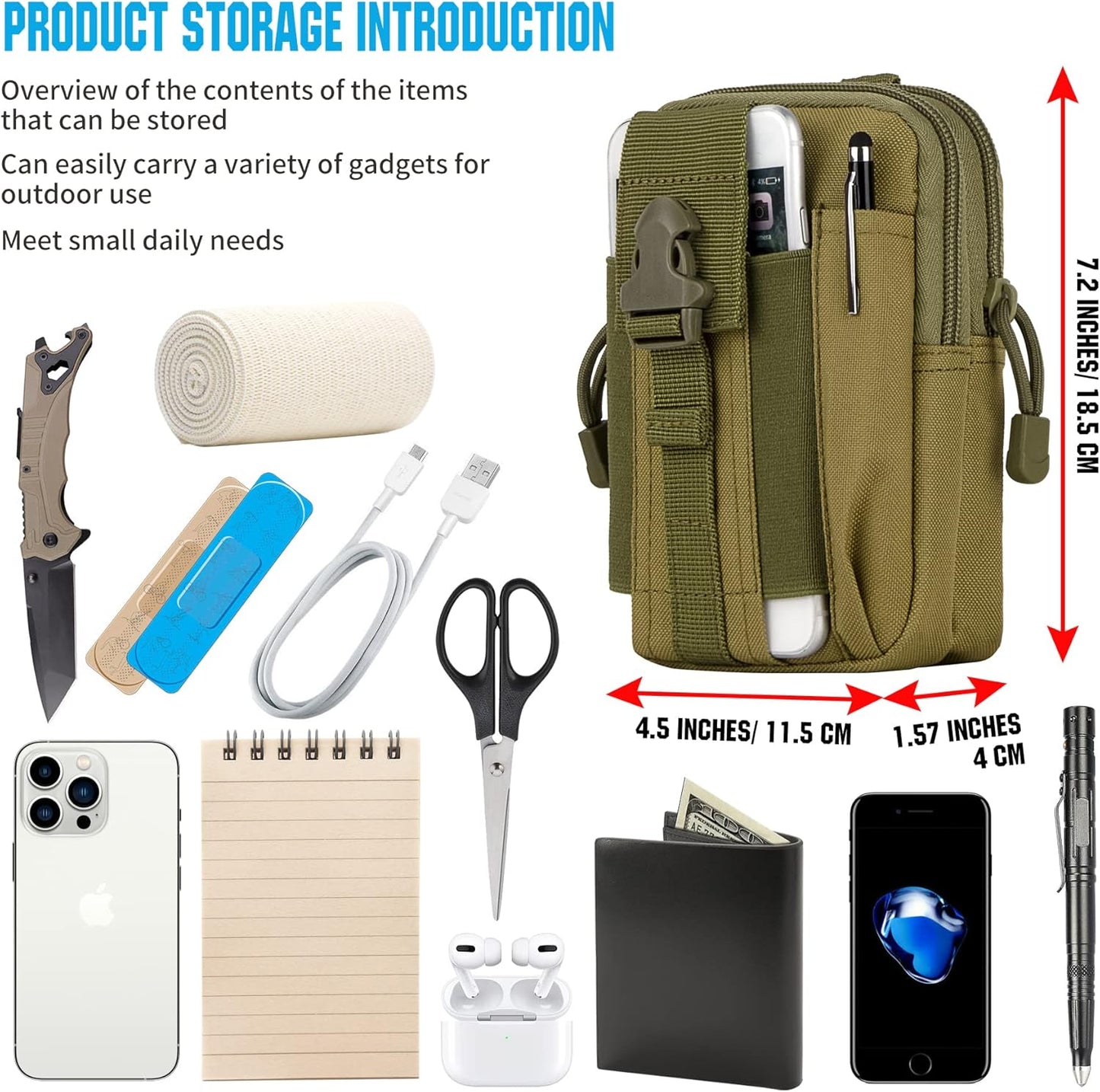 IronSeals Tactical Molle Pouch Compact Utility Waist Bag Phone Holster Holder for 4.7"-6.9" iPhone 15 Pro Max/15 Pro/14 Plus/14 Pro Max/14/13 Pro Max/13 Pro/12 Pro Max/11 Pro Max