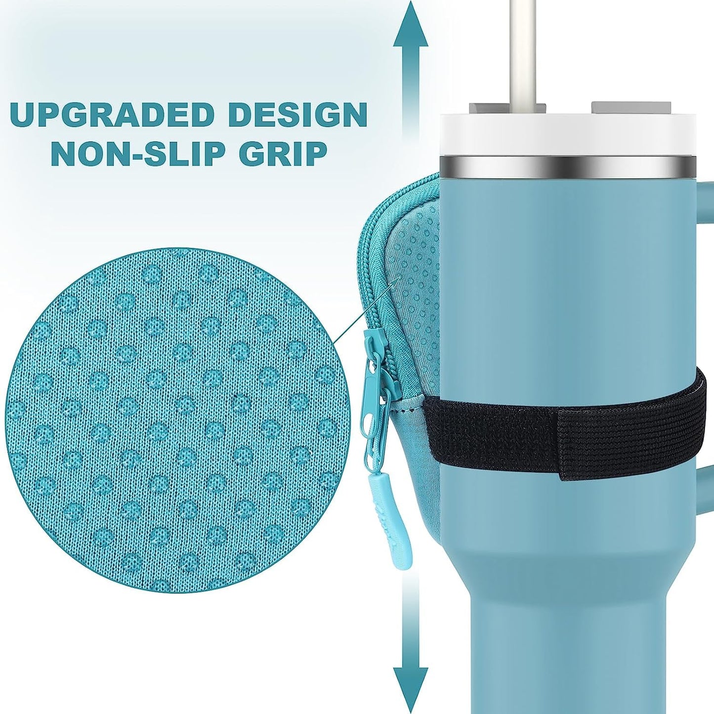 ORIHILL Akisola Water Bottle Pouch For Stanley Quencher Adventure 40oz & Stanley IceFlow 20oz 30oz, Gym Accessories For Women, Running Water Bottle Handheld Caddy Compatible With Tumbler (Seafoam)