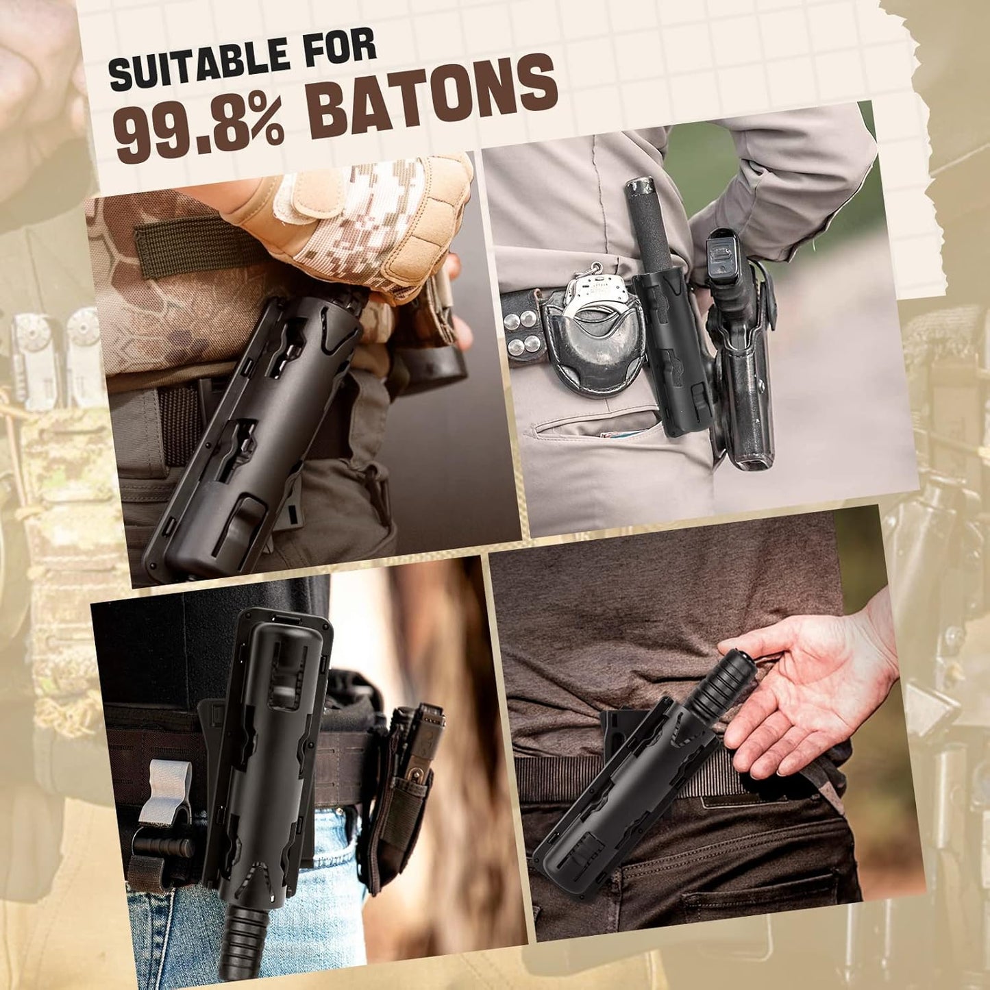 aikeec Baton Holder 360 Degree Rotating Telescopic Baton Pouch, Expandable Baton Holsters,Baton Holder for Duty Belt Tactical Swivelling Flashlight Holsters ABS Case