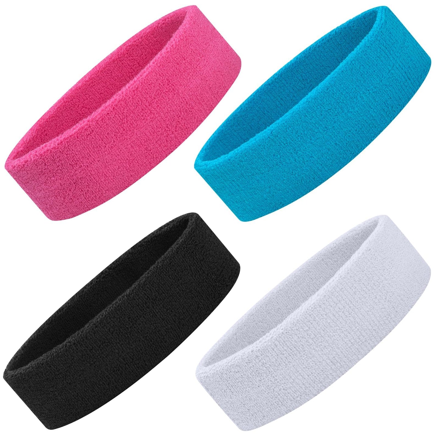ONUPGO 4 Pack Sweatbands Sports Headbands for Men & Women, Cotton Headband Terry Cloth Sweatband for Tennis,Basketball,Football,Gym,Working Out - Moisture Wicking Elasticity