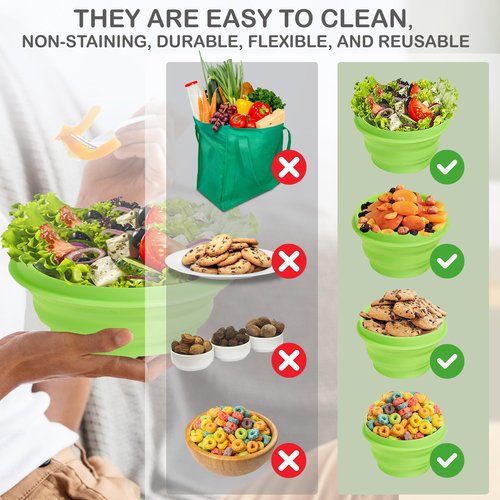PRO OUTDOOR Collapsible Bowl - Silicone, BPA-Free Food Storage Container, Microwave & Dishwasher Safe, Easy to Clean Non-Staining Foldable Mixing Bowl for Travel, Camping, Hiking - Green, 300ml