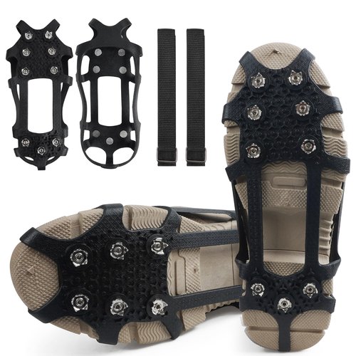 Ice Snow Cleats for Shoes and Boots Snow Traction Crampons Ice Gripper for Walking on Snow and Ice 9-Studs Non Slip Ice Cleats Rubber Overshoe Slip-on Stretch Footwear Winter Hiking Climbing Small