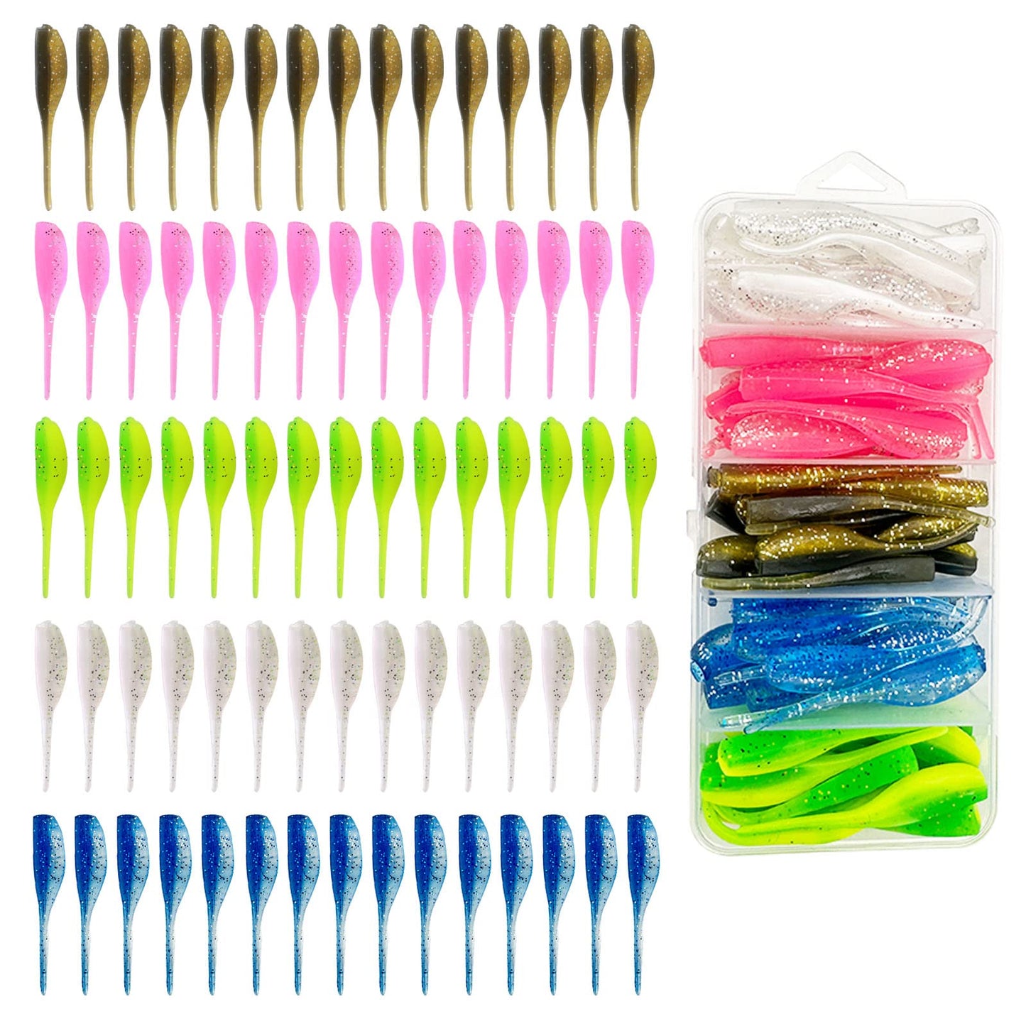 75Pcs A Soft Plastic Colorful Crappie & Panfish Shad Baits Lures Kit