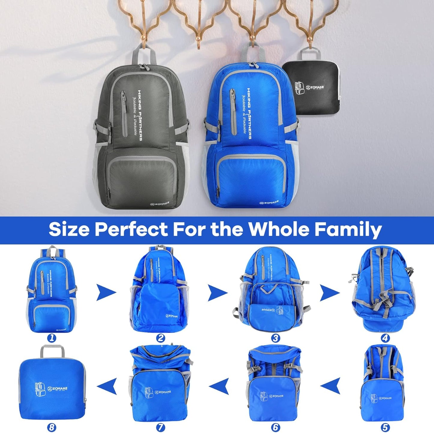 ZOMAKE Lightweight Packable Backpack - 35L Light Foldable Hiking Backpacks Water Resistant Collapsible Daypack for Travel(Dimgray)