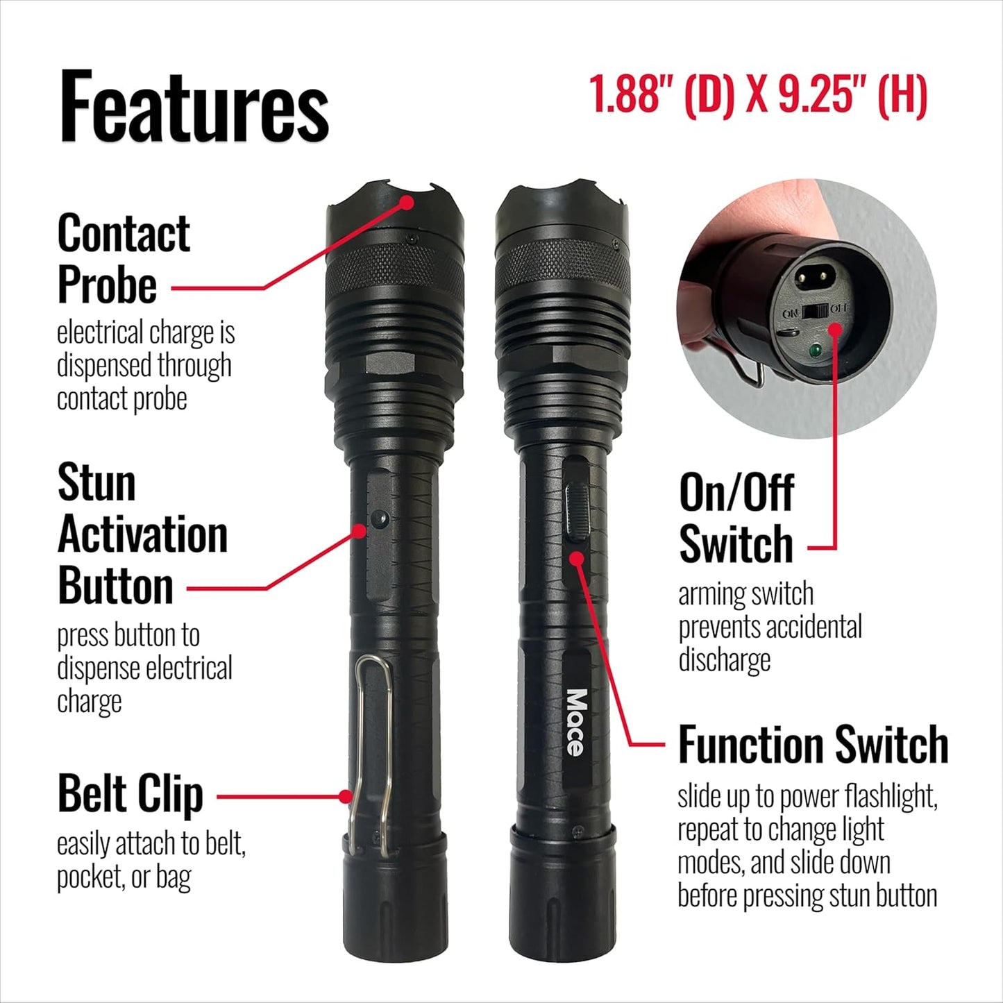 Rechargeable Mace Stun Gun for Self Defense - High Voltage with Bright LED Light