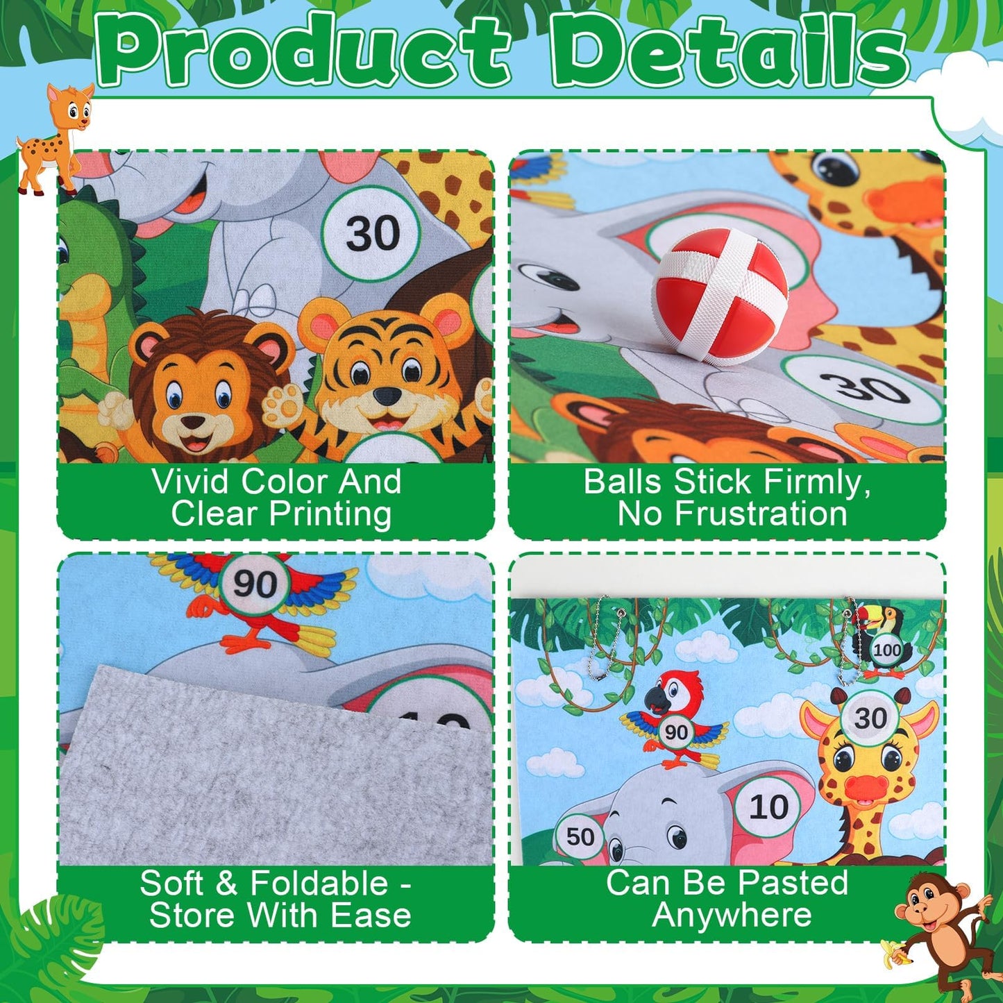 Dart Board for Safari Animals Dart Board Birthday Party Decorations with 10 Sticky Balls Felt Cloth Wild Jungle Theme Party Games 19.1x13.4 Inches Indoor Outdoor Games Gifts for