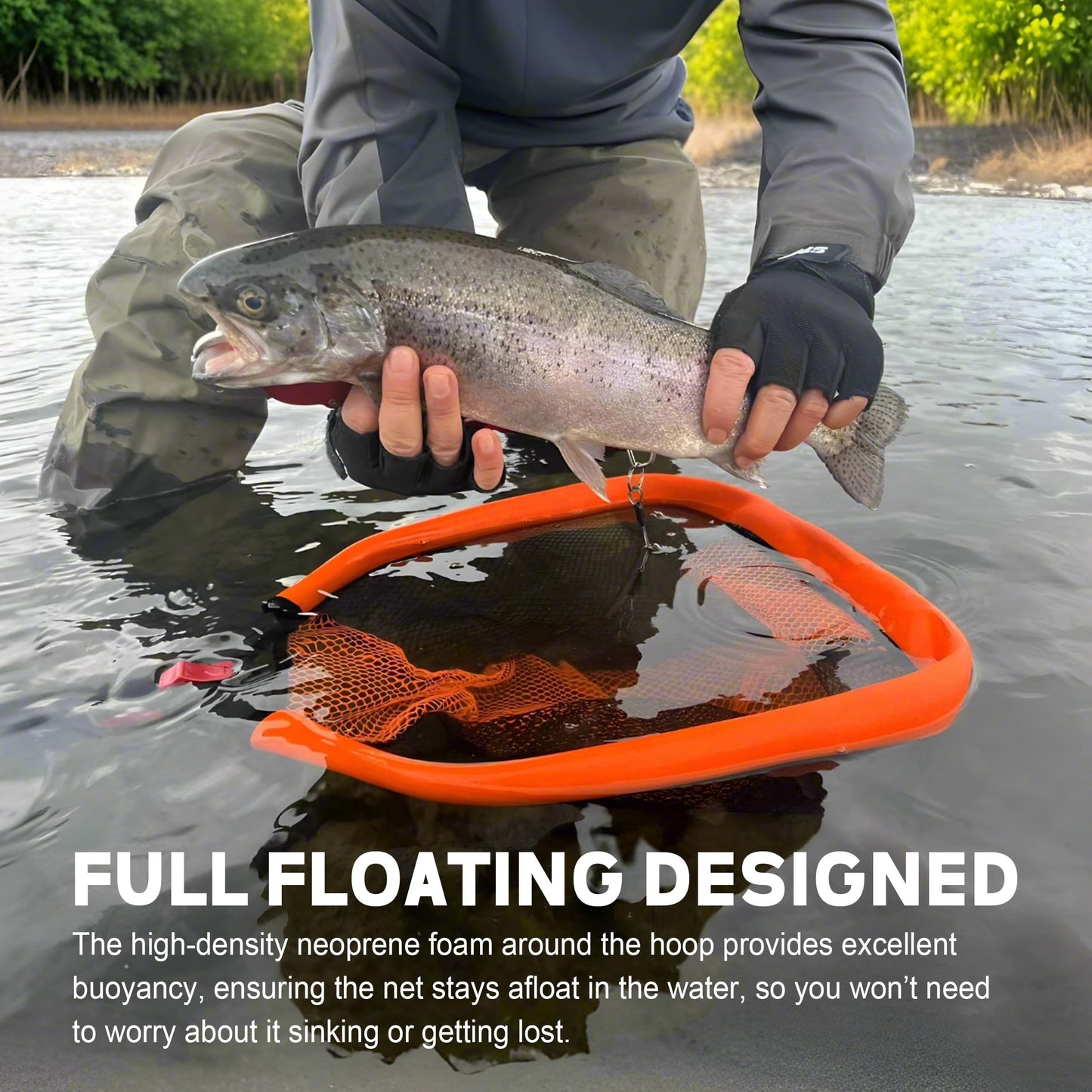 8Fans Extendable Fishing Net, Foldable Floating Landing Net,Non-Slip Hi-vis Grip, Ideal for Kayak Wading Fishing (40"/102cm Full (Telescopic Pole))