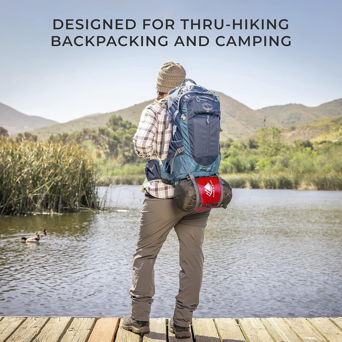 Hyke & Byke Shavano 32 F Hiking & Backpacking Sleeping Bag - 3 Season, 650FP Duck Down Sleeping Bag - Ultralight - Black - 78in - Regular