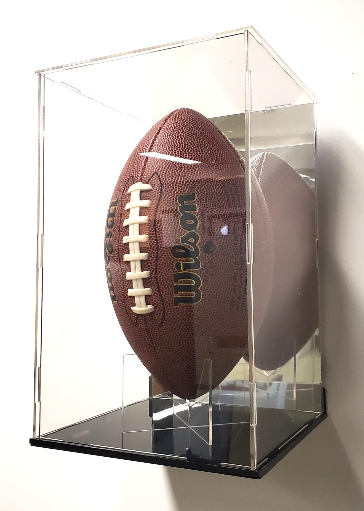 Full Size Football Acrylic Display Case Box Gold Mirror Field Showcase Shoes UV Protection 15x9x8 (Wall Mount Brackets)
