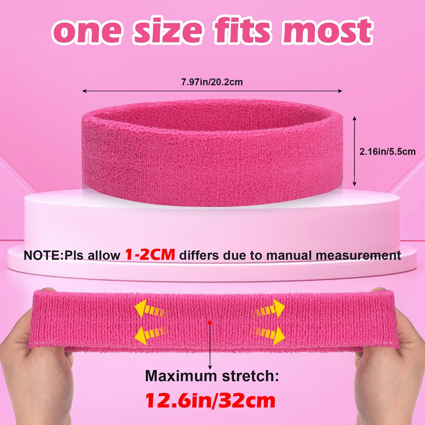 ONUPGO 4 Pack Sweatbands Sports Headbands for Men & Women, Cotton Headband Terry Cloth Sweatband for Tennis,Basketball,Football,Gym,Working Out - Moisture Wicking Elasticity