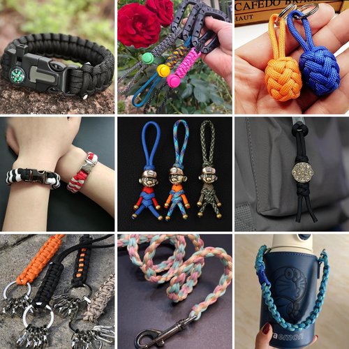 CONEHOY 85 Pcs Paracord 550 Combo Kit 10 Feet Tent Rope Multifunction Parachute Paracord Bracelet Making Kit Outdoor Survival Rope with Drawstring Bag for Making Lanyard Dog Collar Great Gift