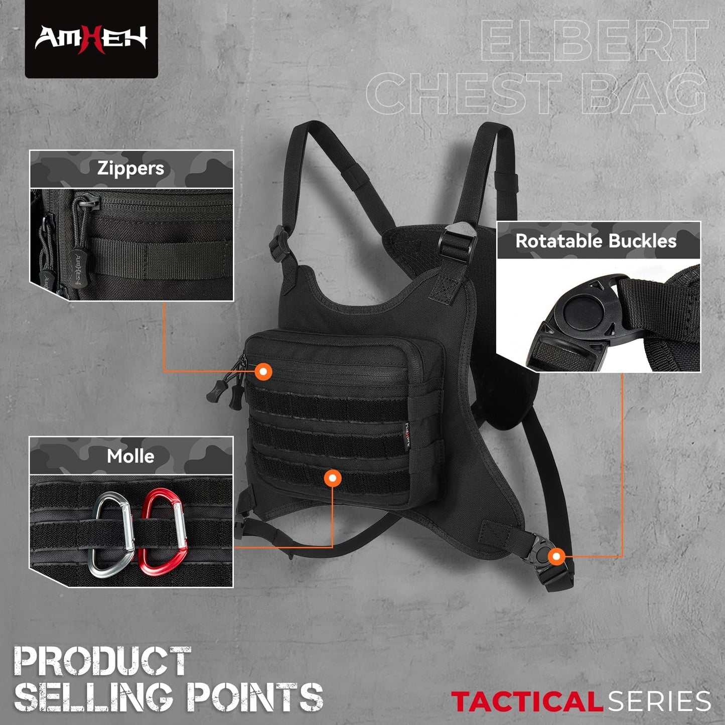 AMHEH Outdoor Tactical Chest Bag for Men Sports Rig Vest with Magazine Pouch Phone Holder Adjustable EDC Travel Pack for Running Hiking (Black)