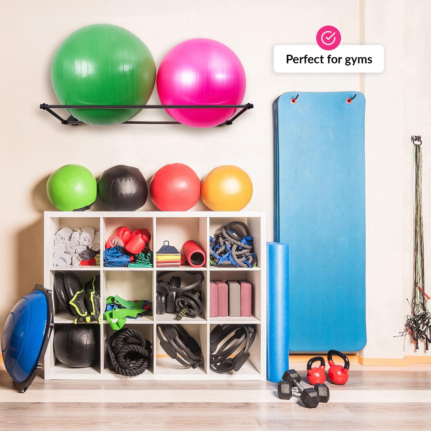 Exercise Ball Holder | Organize Your Space | Wall Mounted Rack | Yoga Stability Ball Holder | Exercise Wall Mount | Fitness Ball Rack | For Gyms, Studios, Home Gyms | Matte Black
