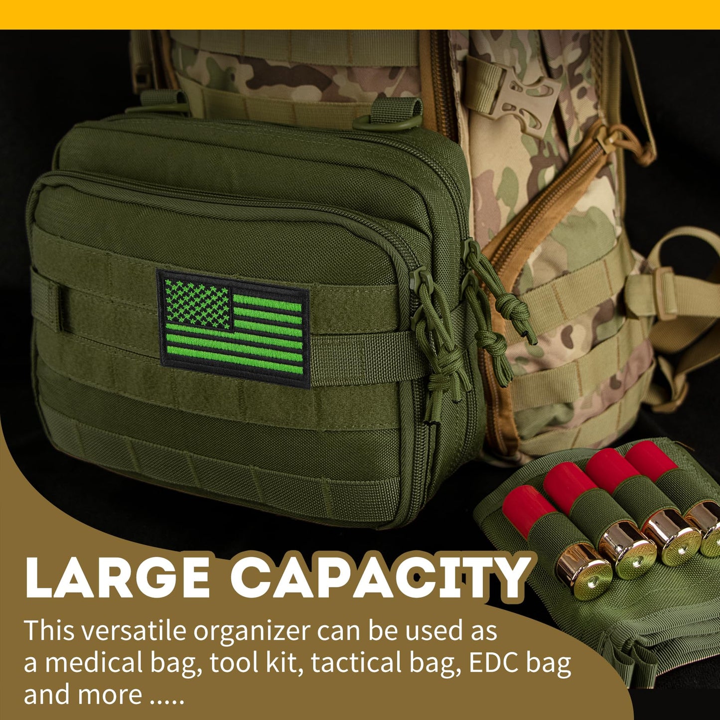 IronSeals Tactical Admin Pouch Expandable Double Layer Molle Attachment EDC EMT Utility Pouch with Map Sleeve Modular Large Capacity Tool Pouch Flag Patch Included