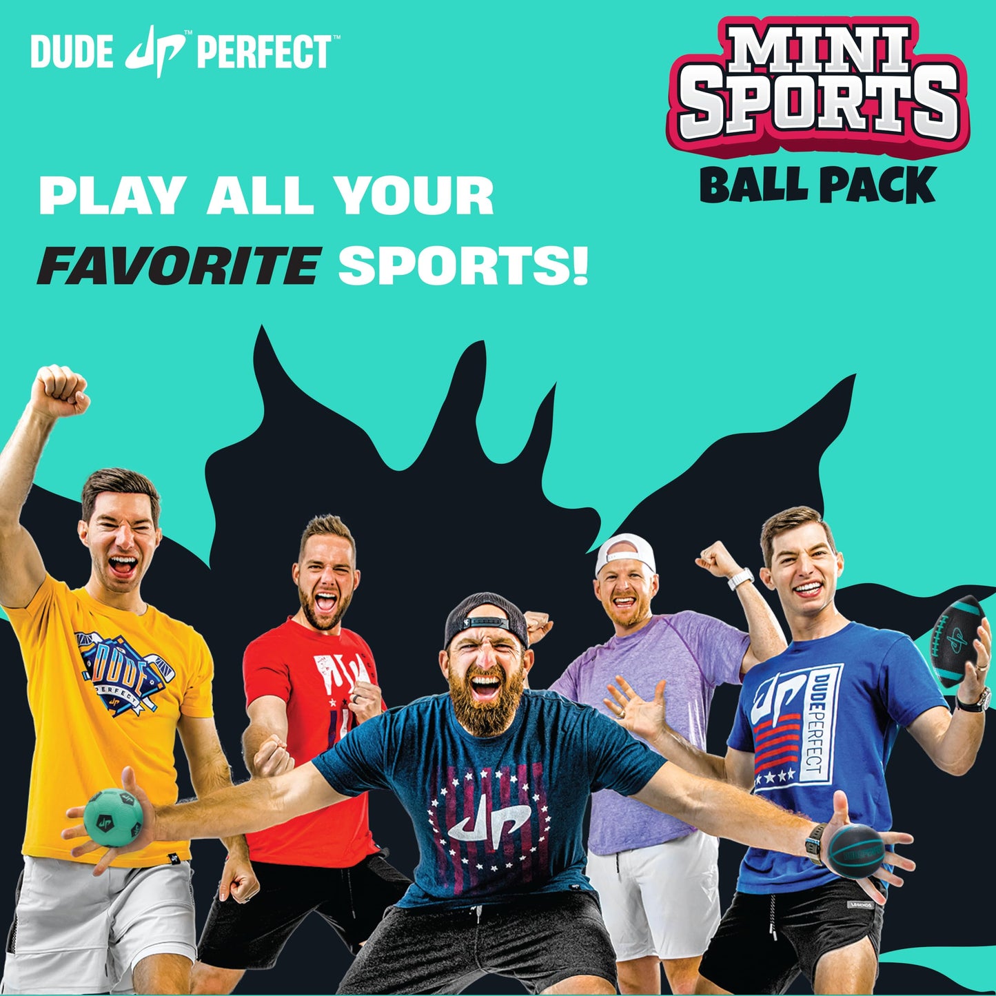 Dude Perfect Mini Sports Balls, Kids and Adults Multi-Pack Sports Ball Set, Indoor and Outdoor Play, Includes Football, Basketball and a Soccer Ball