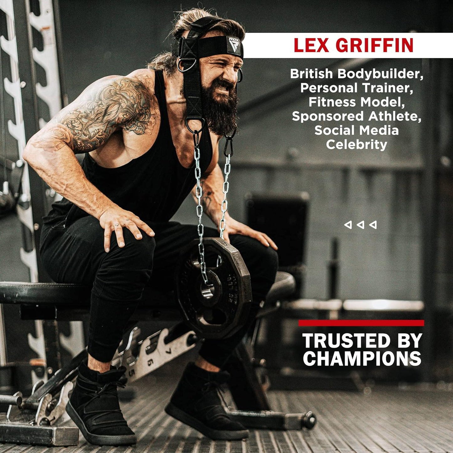 RDX Neck Harness for Weight Lifting - Padded Head Exerciser with Adjustable Steel Chain for Strength Training