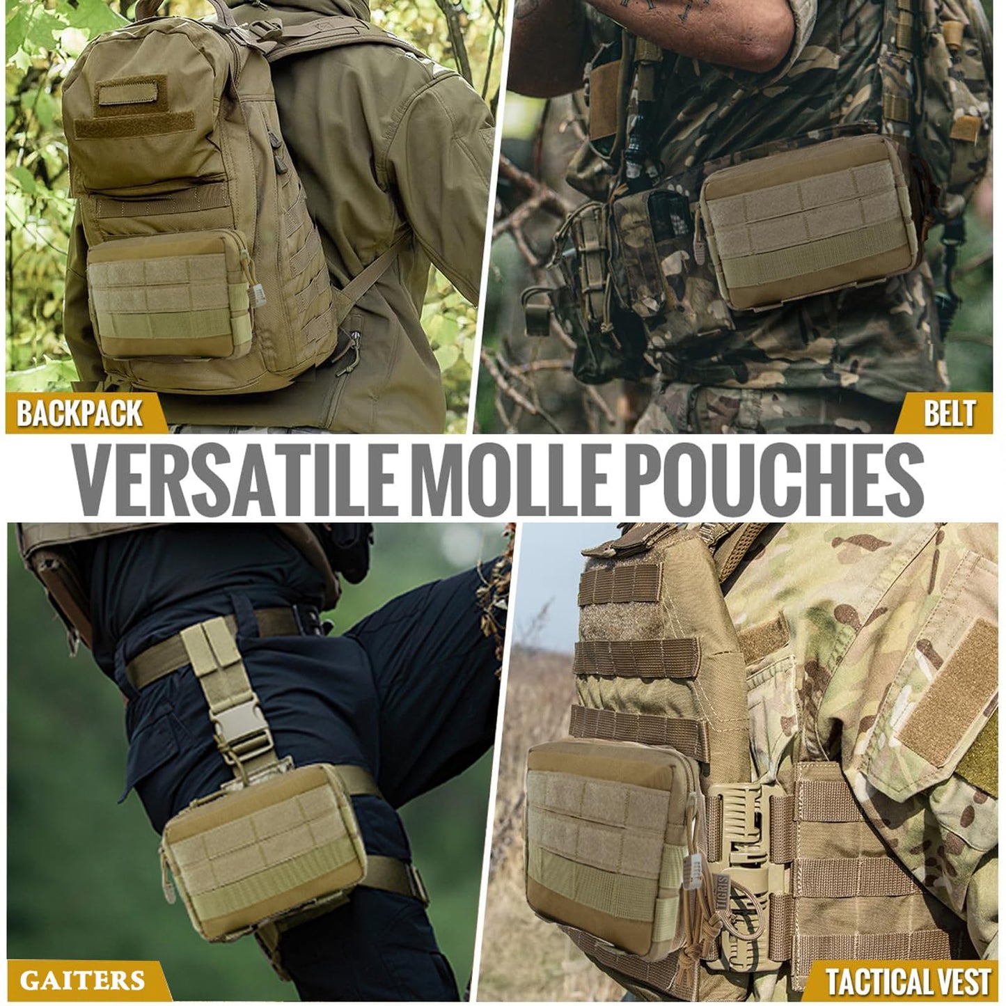 generic Molle Pouch 2PCS Tactical Admin Pouch Utility Gear Tool Belt Pouch EDC Tool Bag Service Dog Tactical Vest Pouch.(Coyote Brown)