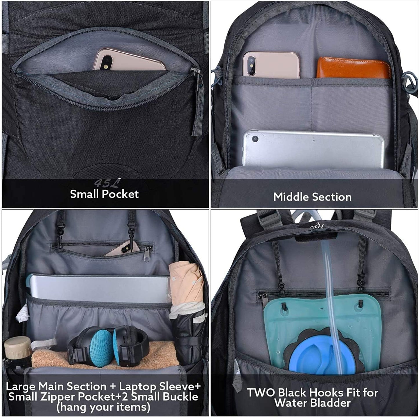 G4Free Hiking Backapck, Dark Grey, One Size