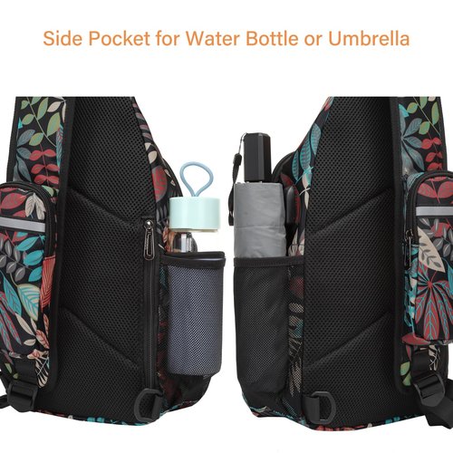 MOSISO Sling Backpack Bag, Crossbody Shoulder Bag Travel Hiking Daypack Chest Bag with Front Square Pocket&USB Charging Port, Creative Plant Leaves