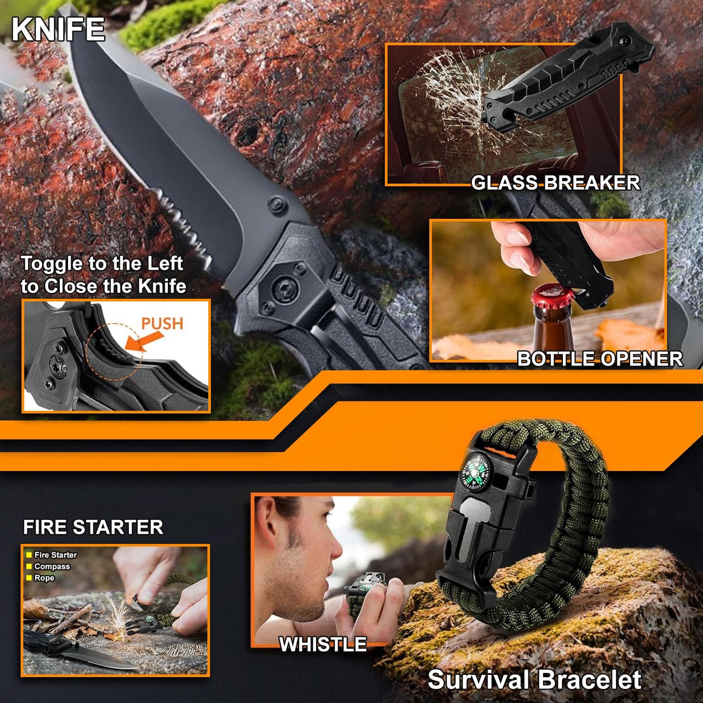 Gifts for Men Him Dad, Survival Kits and Equipment 21 Pcs, Christmas Stocking Stuffers, Anniversary Birthday Gifts for Husband Boyfriend Guy, Camping Essentials, Cool Gadgets for Men