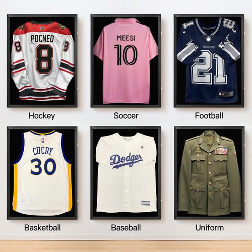 Yaetm Jersey Frame Display Case, Football Jersey Display Case for Wall, Lockable Shadow Box with 98% UV Protection Acrylic and Hanger for Hockey Soccer Basketball Baseball Shirts, Black
