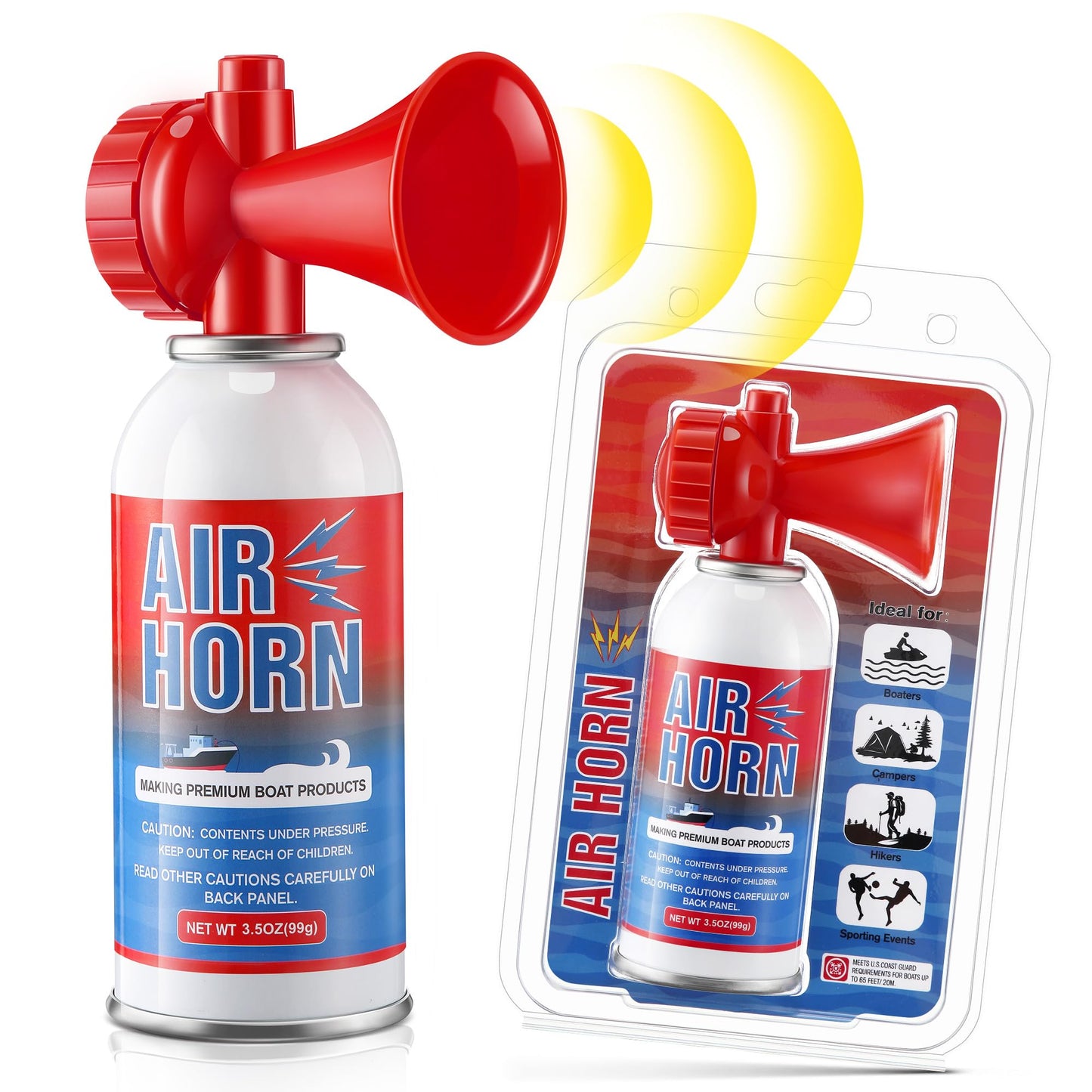 HappyAlley 3 Pack Large Air Horn for Safety 3.5oz, 122dB Very Loud Marine Air Horn for Boat, Coast Guard Approved, Great for Boat & Marine Safety, Sporting Events, Travels, Hiking (Red)