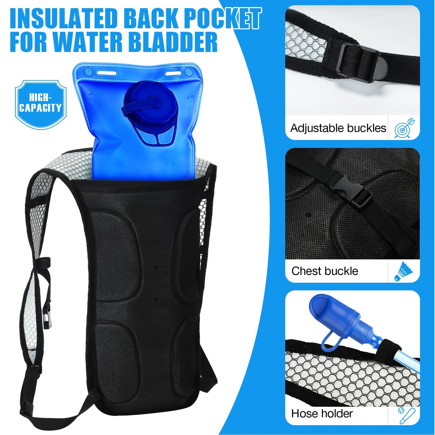 Sweetude 8 Pcs Hydration Backpack Set with 2L Water Bladder for Men and Women Lightweight Water Pack for Cycling Biking Hiking Running Climbing
