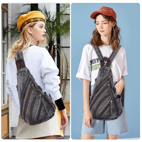 DAVIDNILE Denim Sling Bag Crossbody Backpack Jean Shoulder Bag Casual Daypacks For Men