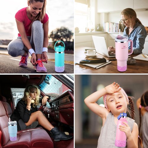 Onlymory Silicone Boot for 30 40 OZ Stanley Cup Accessories, Glitter Boots for Stanley 20OZ 30OZ Tumbler Ice-Flow 16OZ Bottle, Anti-Slip Bling Protector Bottom Cover Sleeve, Clear Carnation