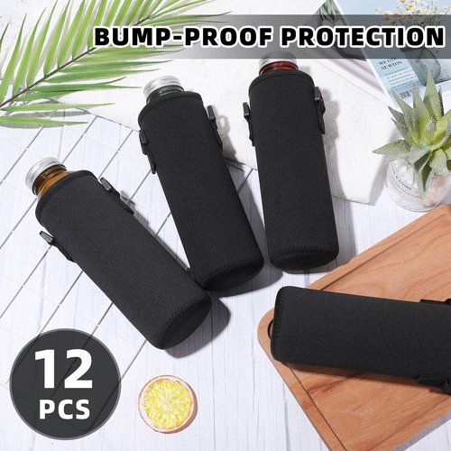 Sabary 12 Pcs Water Bottle Sleeve with Shoulder Strap 25oz Sublimation Water Bottle Holder Carrier Pouch Adjustable Sling Bag for Boys Girls(Black)