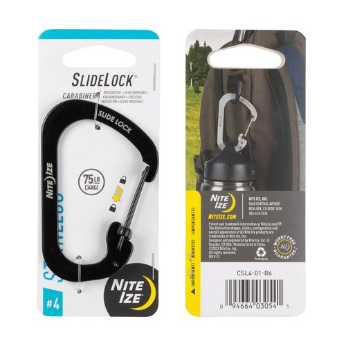 Nite Ize SlideLock Carabiner Stainless Steel - Key Holder Carabiner for Daily Use - Secure Keychain Organizer with Lock - Lockable Carabiner - 75lb Weight Rating - Size 4, Black (4 Pack)