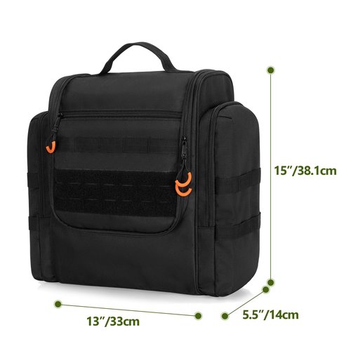HODRANT Large Tactical Camping Kitchen Organizer, Hanging Cookware Storage Bag with Paper Towel Holder & Multi Pockets, Portable Camp Utensil Organizer for BBQ Cooking Essentials, Black, Bag Only