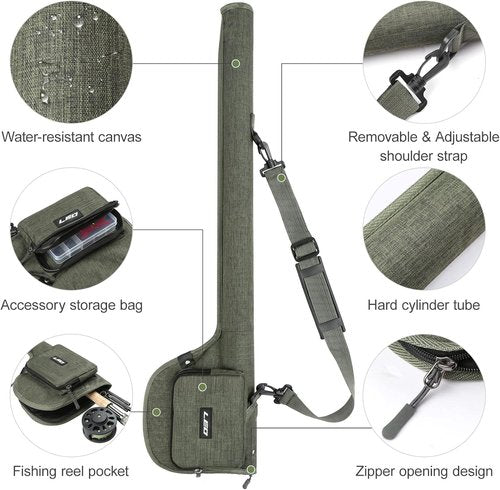 Lixada Fly Fishing Rod Case,Portable Fishing Tackle Bag,Canvas Fishing Pole Storage Bag Fly Rods Reels Durable Carry Case, ‎army Green, Canvas & Beach Tote Bag