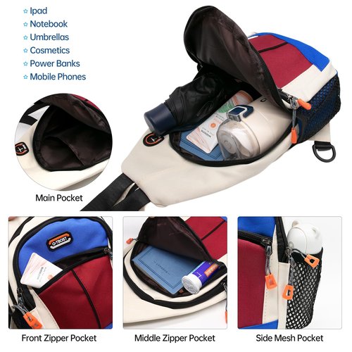Long Keeper Sling Bag - Women's Crossbody Shoulder Backpack for Men, Travel, Hiking, Sport, Casual Daypack (Beige, Blue, Red)