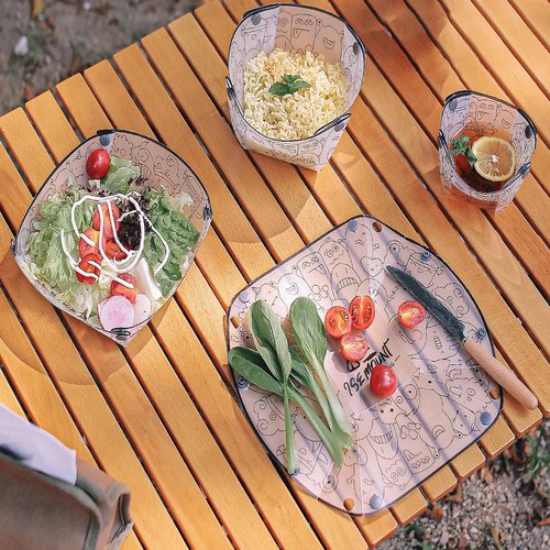 CHENSHUO Collapsible Bowl Plate Set, Portable Camping Tableware, Food Grade Material Free Folding Plate for Outdoor Games, Family Gatherings, Business Trips