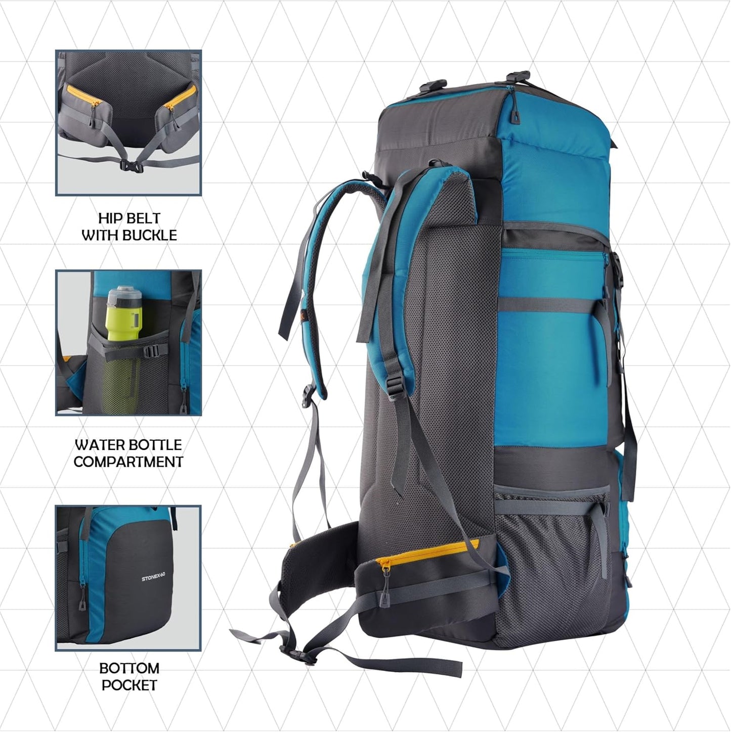 STONEX 60 Ltr Travel Backpack Trekking Rucksack bag for Men & Women Travel Camping Hiking Backpack, Sky Blue