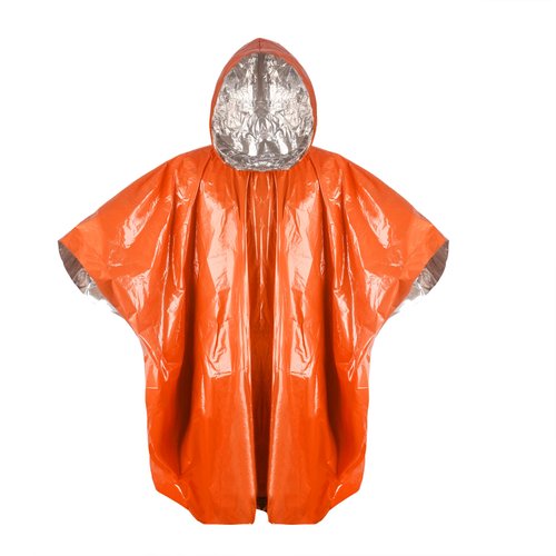 SAFE OTG Emergency Rain Poncho & Sleeping Bag Set of 2 Orange Thermal Mylar Space Blanket Sack Survival Kit for Car Activities Hiking Camping Gear Equipment