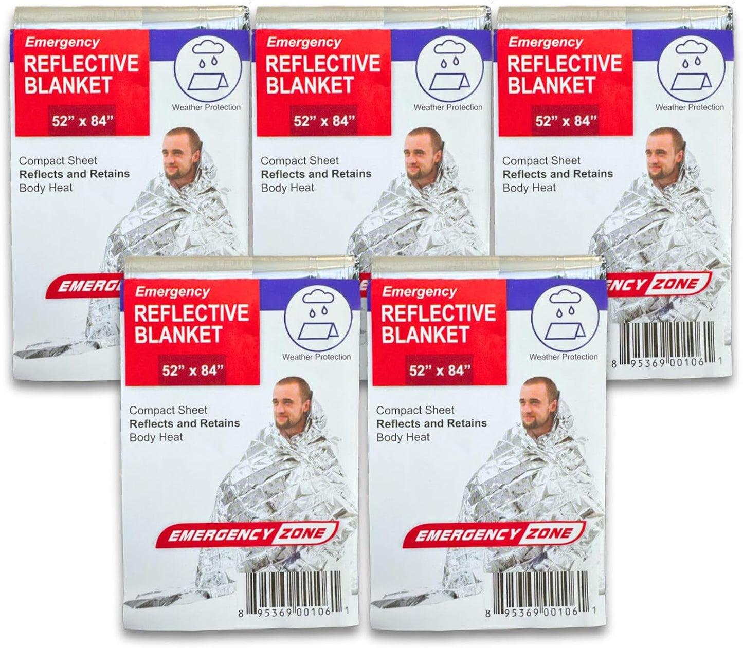 [5 Pack] Thermal Reflective Emergency Blanket 52”x84” | Emergency Mylar Blankets | Survival Blanket for Survival Supplies | Camping, Hiking, or Emergencies