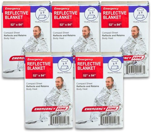 Emergency Mylar Blanket 5-Pack | Thermal Reflective Survival Blankets 52”x84” for Camping & Hiking