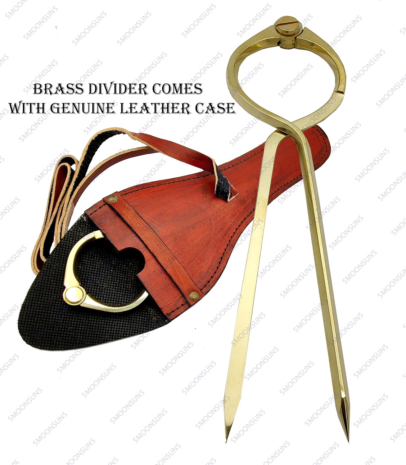 5MoonSun5's Vintage Navigation Straight Pattern Artist Divider Solid Brass Drawing Tool Professional 8” Long Divider Marine Navigation Compass with Handmade Leather case (8 inch Brass tip)
