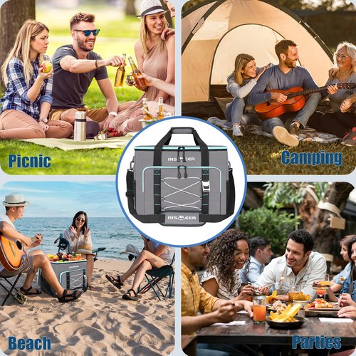 INSMEER Insulated Cooler Bag 90Cans/55L Large Cooler Bag, Collapsible Coolers for Camping/Beach/Picnic