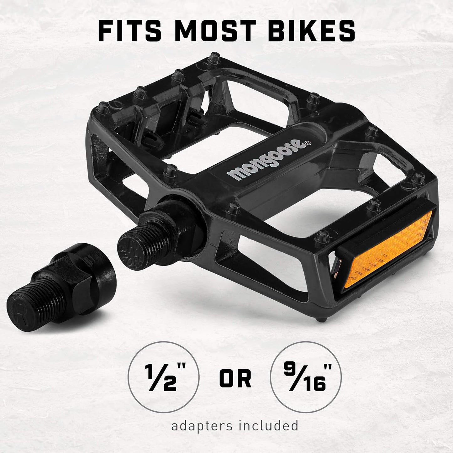 Mongoose Mountain Bike Pedals, Black or Blue, Set of 2, Lightweight and Durable Alloy Stands Up to Tough Riding, with Reflectors, Fits 1/2" or 9/16" Cranks, Easy Installation, Replacement Bike Pedals