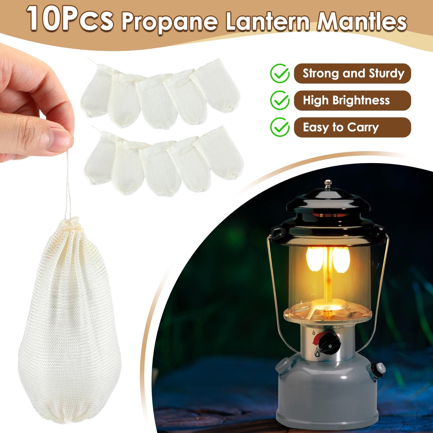 Ceoighe 11 Pcs Propane Lantern Mantles with Glass Replacement Globe, Standard Lantern Replacement Parts U Shape & Mantles, Camp Lamp Mantle Compatible with Coleman Fuel Lamp for Outdoor Camping