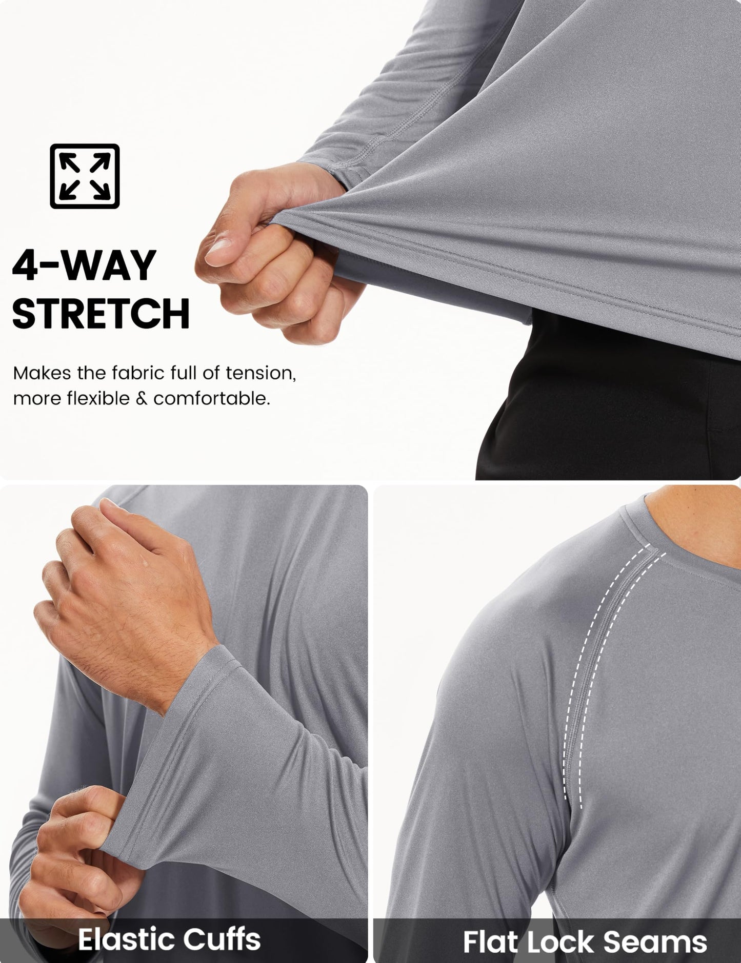 TACVASEN Mens UPF 50+ Long Sleeve Shirts Rash Guard Breathable Quick Dry Athletic Workout Running Tee UV Protection T-Shirt Grey L