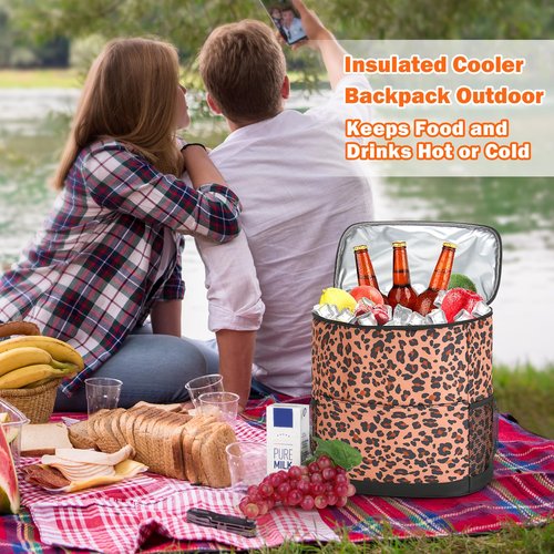 Insulated Cooler Backpack 30 Cans - Leak Proof Beer Backpack Lightweight Cooler Bag for Travel, Camping, Beach, Lunch (Leopard Style A)