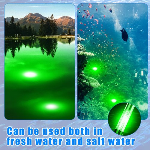 2 Pcs 12V 10W Green Underwater Fishing Light Submersible Lure Bait Light LED Fishing Attracting Light Night Green Glow Fishing Finder Lamp for Pool Boat Sea Ice Fishing Crappie Squid Shad Shrimp