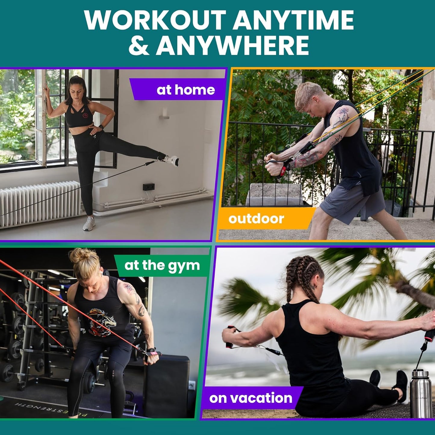 Resistance Bands Set with Handles, Door Anchor, Ankle Straps + Exercise Ebook, 5 Long Latex Tubes Premium Heavy Duty Expander Cords, Full Body Butt Leg Fitness Workout Women, Powerlifting Training Men