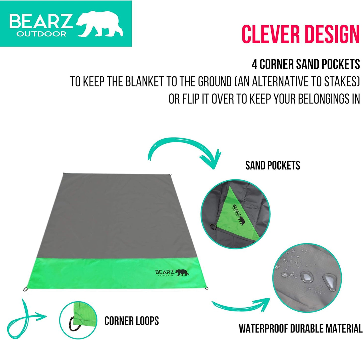 Pocket Blanket - Beach Blanket Waterproof Sandproof, Picnic Blankets Waterproof Foldable, Lightweight & Compact for Hiking, Camping, Travel, Festival Accessories