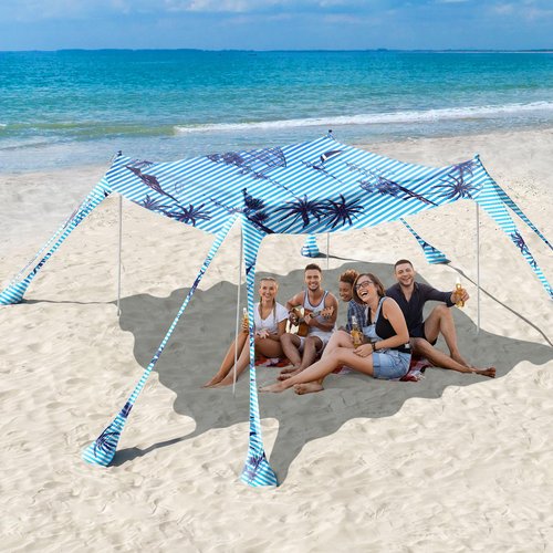 Rhino Valley Beach Tent, 10x10 FT Beach Shade UPF50+ Protection, Beach Canopy with 8 Sandbags 4 Stability Poles, Outdoor Beach Tent Sun Shelter Umbrella for Sand,Camping,Fishing Essentials, Black Tree